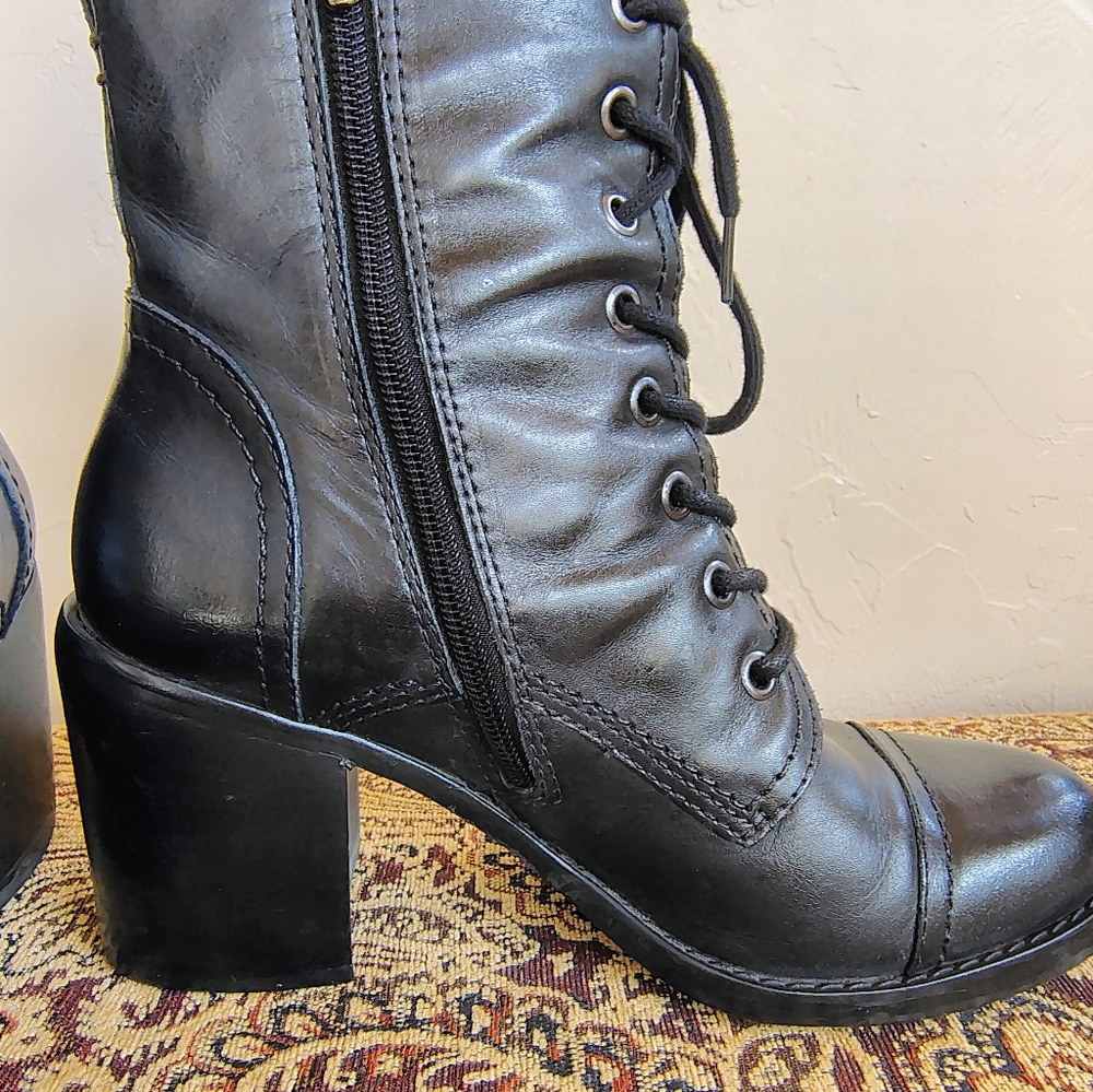 Vintage by Steve Madden Black Leather Mid-Calf Combat Boots Size 7M 90's - Picture 10 of 12
